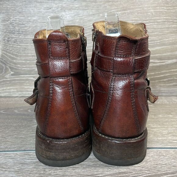 Frye Jayden Cross Strap Dark Brown Leather Women’s Sz 6B Side Zip Ankle Boots - Picture 4 of 14